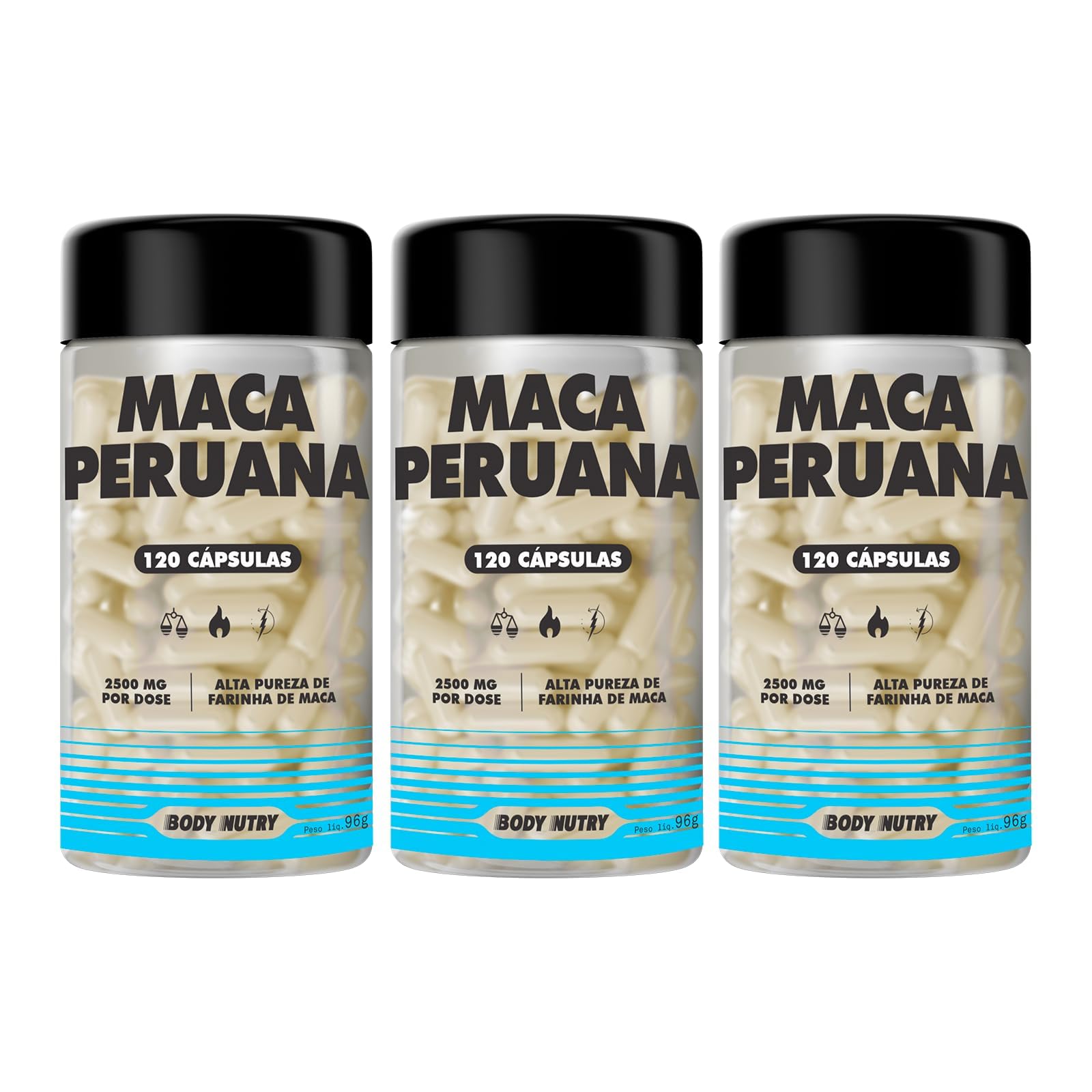 Kit 3x Maca Peruana Body Nutry 2500 mg, 360 Cápsulas