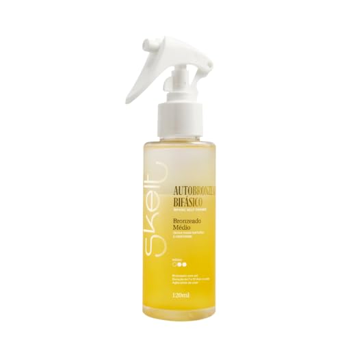 Skelt Autobronzeador Bifásico 120ml | Bronze Natural De 7 A 12 Dias, Intensidade Média, Com Fragrância Grand Bahama E Aplicação Fácil Com Luva | Uso Após Banho