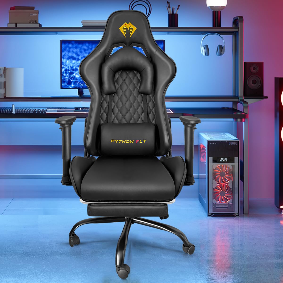 Cadeira Gamer Python Fly Deluxe, Design Ergonômico (Preto E Dourado)