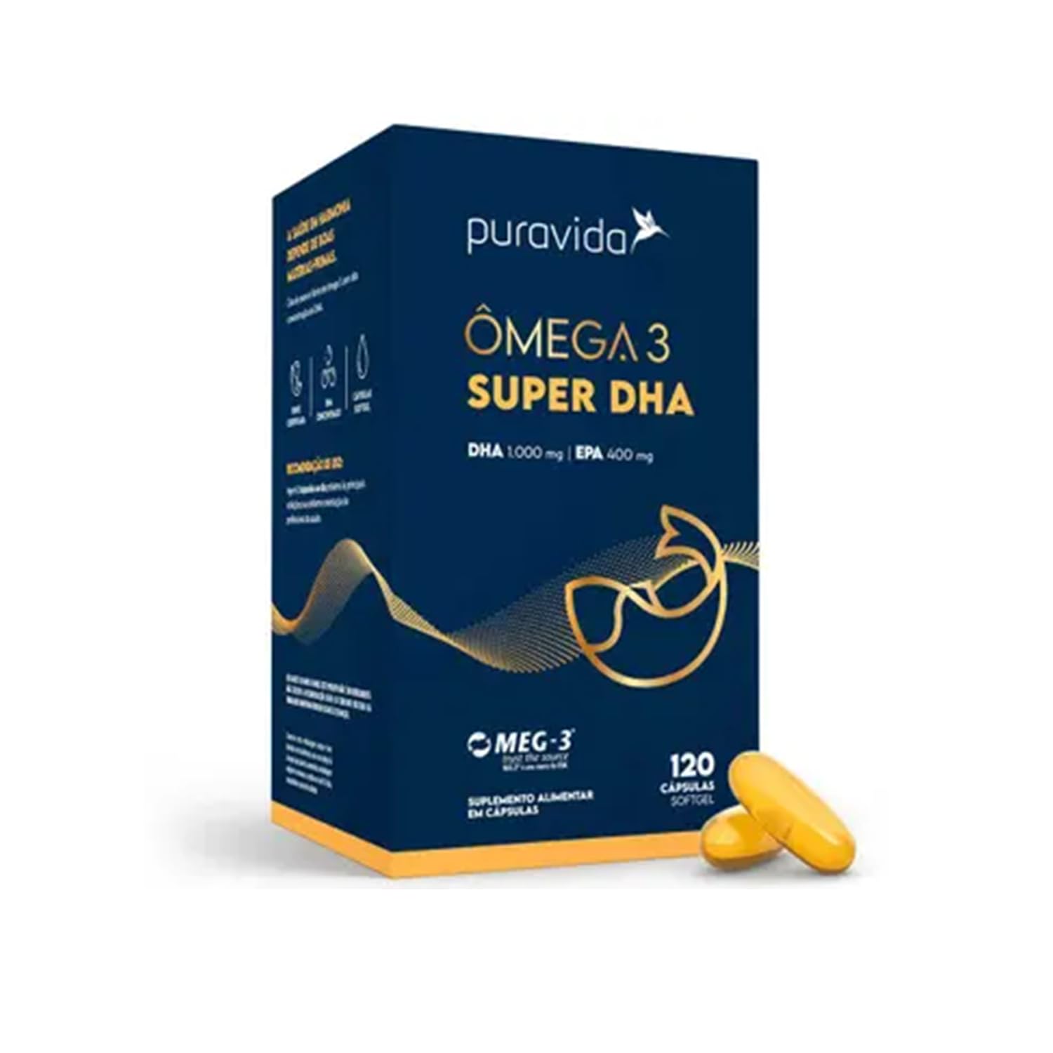 Ômega 3 Super DHA BIG Puravida com 120 Cápsulas