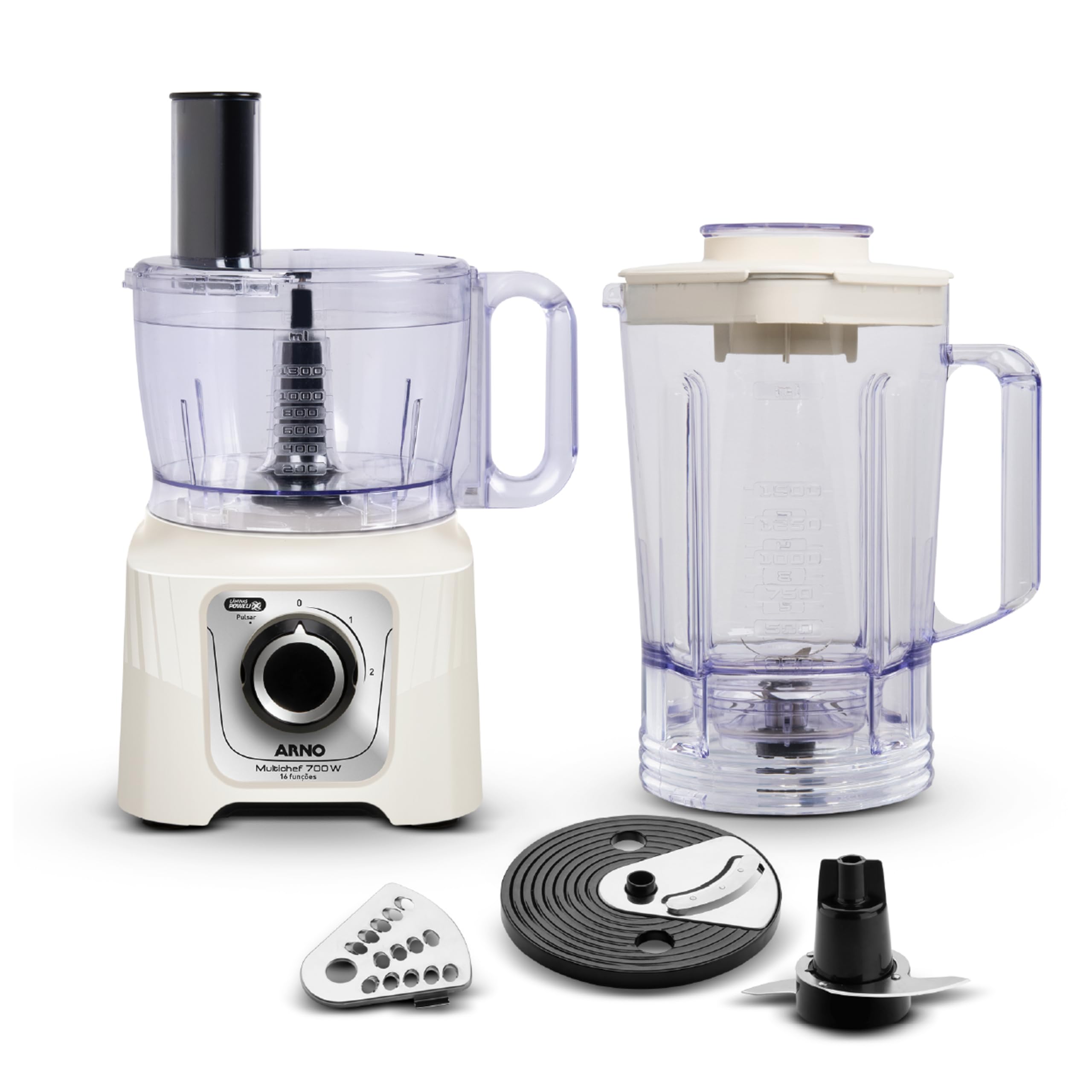 Multiprocessador Arno Multichef 700W MP62, com 16 Funções, 4 Acessórios, 2 Velocidades e Liquidificador