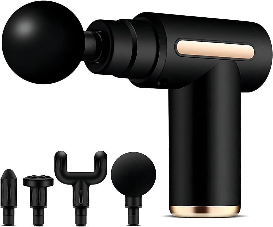 Massageador Elétrico Pistola Muscular Profissional Recarregável com 4 Ponteiras