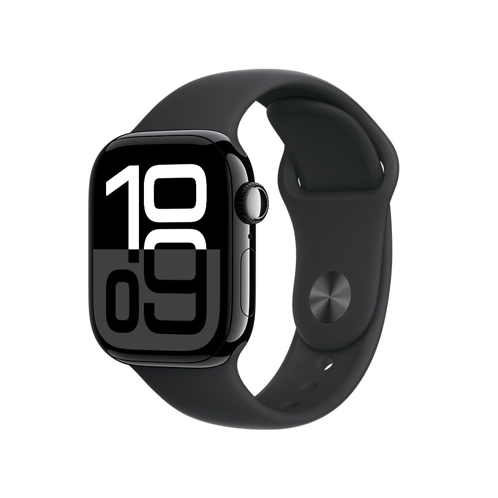 Apple Watch Series 10 GPS • Caixa preta brilhante de alumínio – 42 mm • Pulseira esportiva preta – M/G
