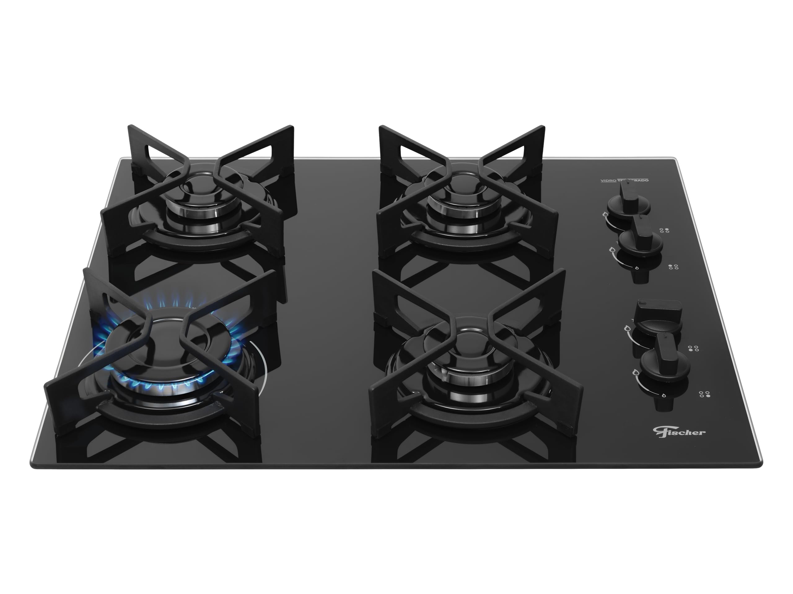 Fischer Cooktop a Gás 4 Bocas Fit Line Trempe Iron Mesa Vidro Preto Bivolt 36310-102671