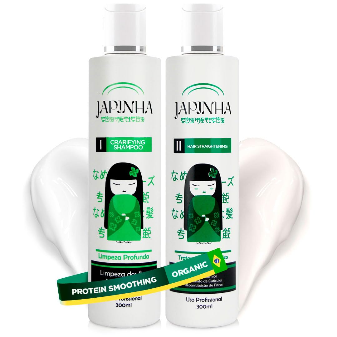 Progressiva Orgânica Japinha Cosméticos Alisamento Sem Formol Profissional Para todos os tipos de cabelos Tratamento Antifrizz Desmaia Cabelo Semi Definitiva - 2x300ml