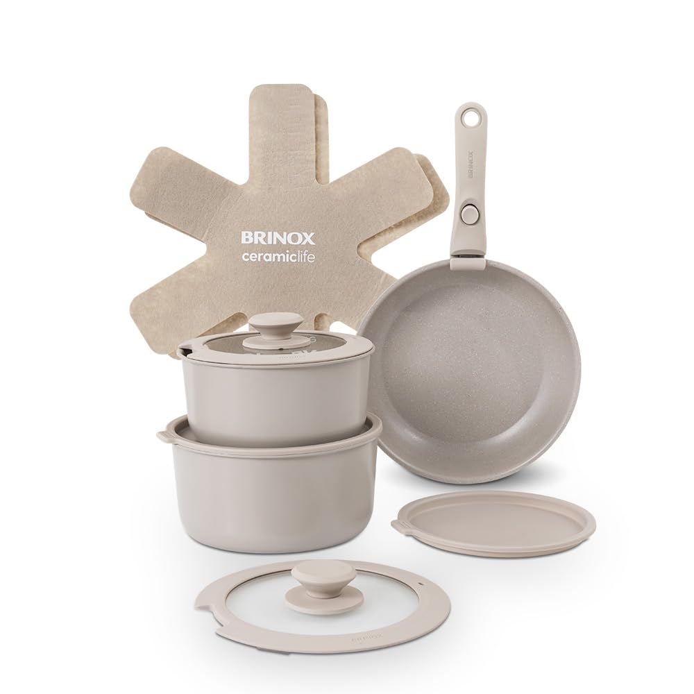 Brinox Jogo de Panelas Ceramic Life Fit 10 Peças com Cabo Removível