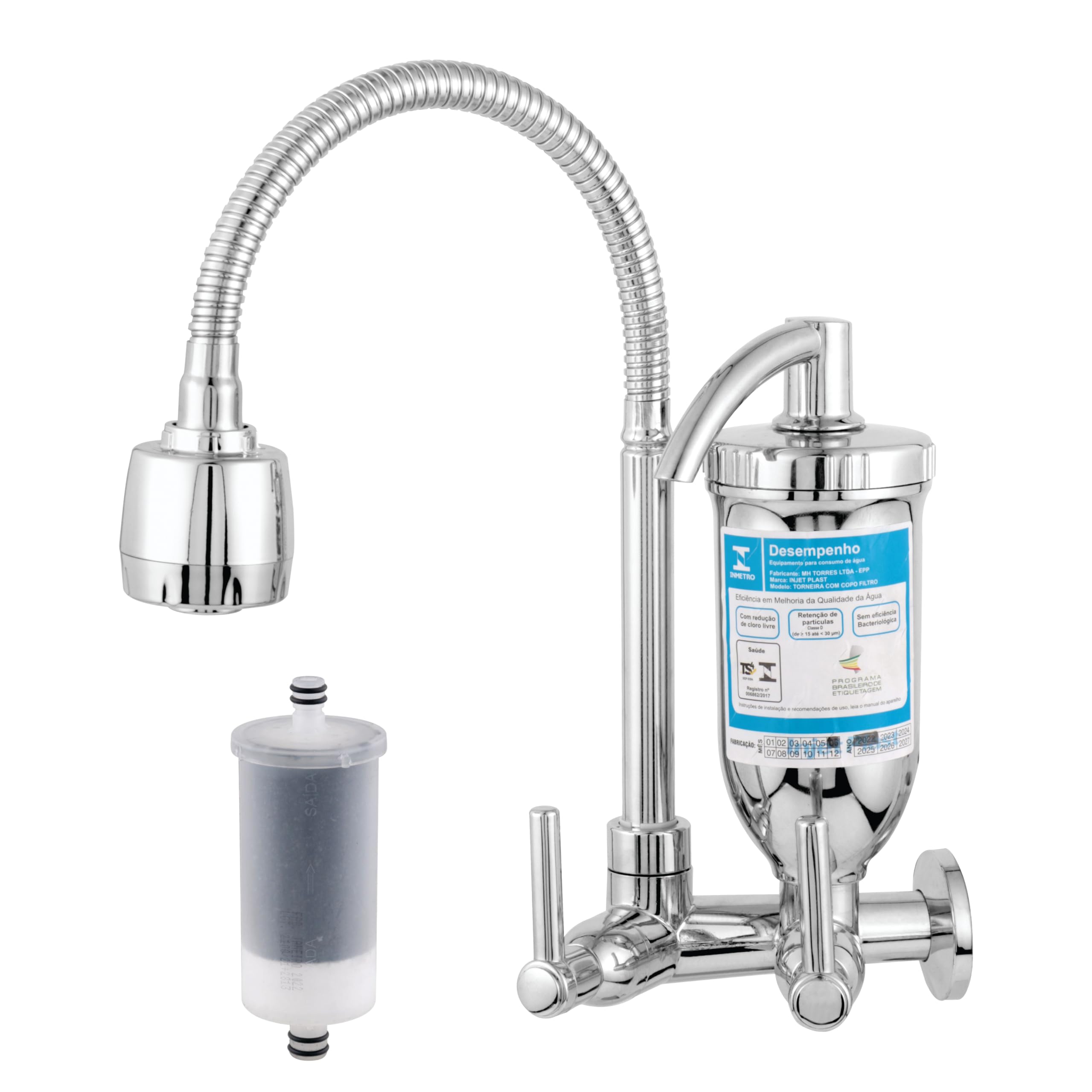 Torneira de Cozinha Gourmet com Filtro Bica Flexível de Parede