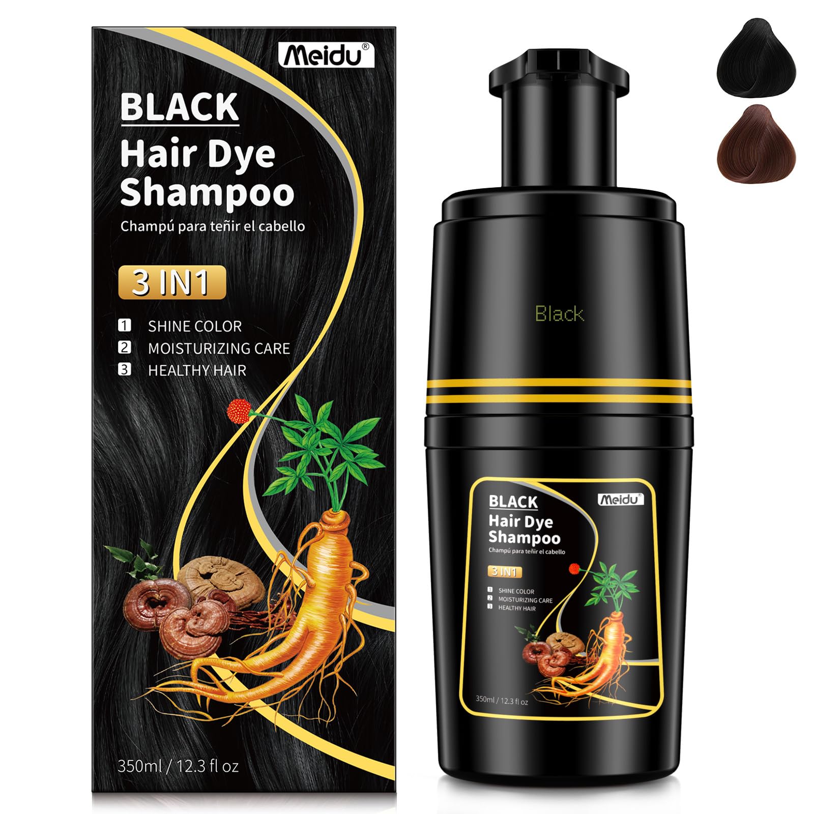 IIIMEIDU Xampu Tintura 3 em 1 Preto 350ml
