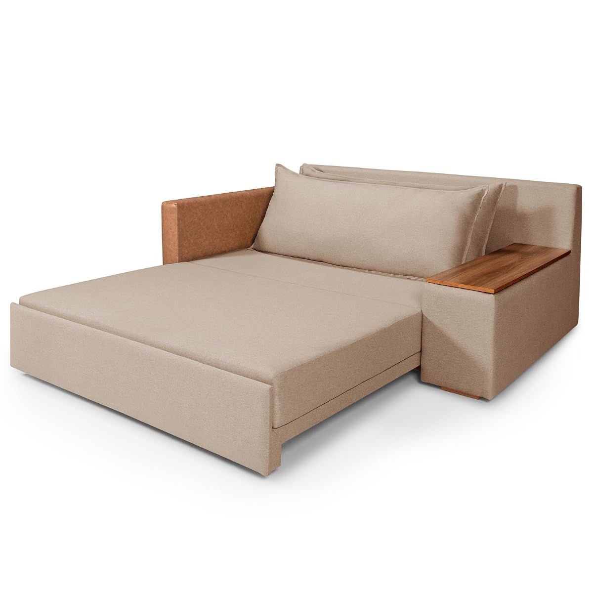 Sofá Cama Panamá Casal 2 Lugares Modern com Baú Lateral Base Madeira Linho - Casa Imperial (CHOCOLATE)