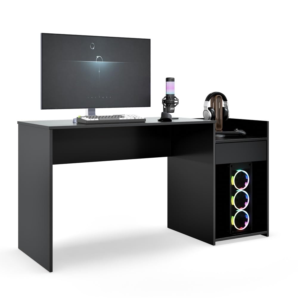 Mesa para Computador PC Gamer com Gaveta e Nicho Escrivaninha Eros (Preto)