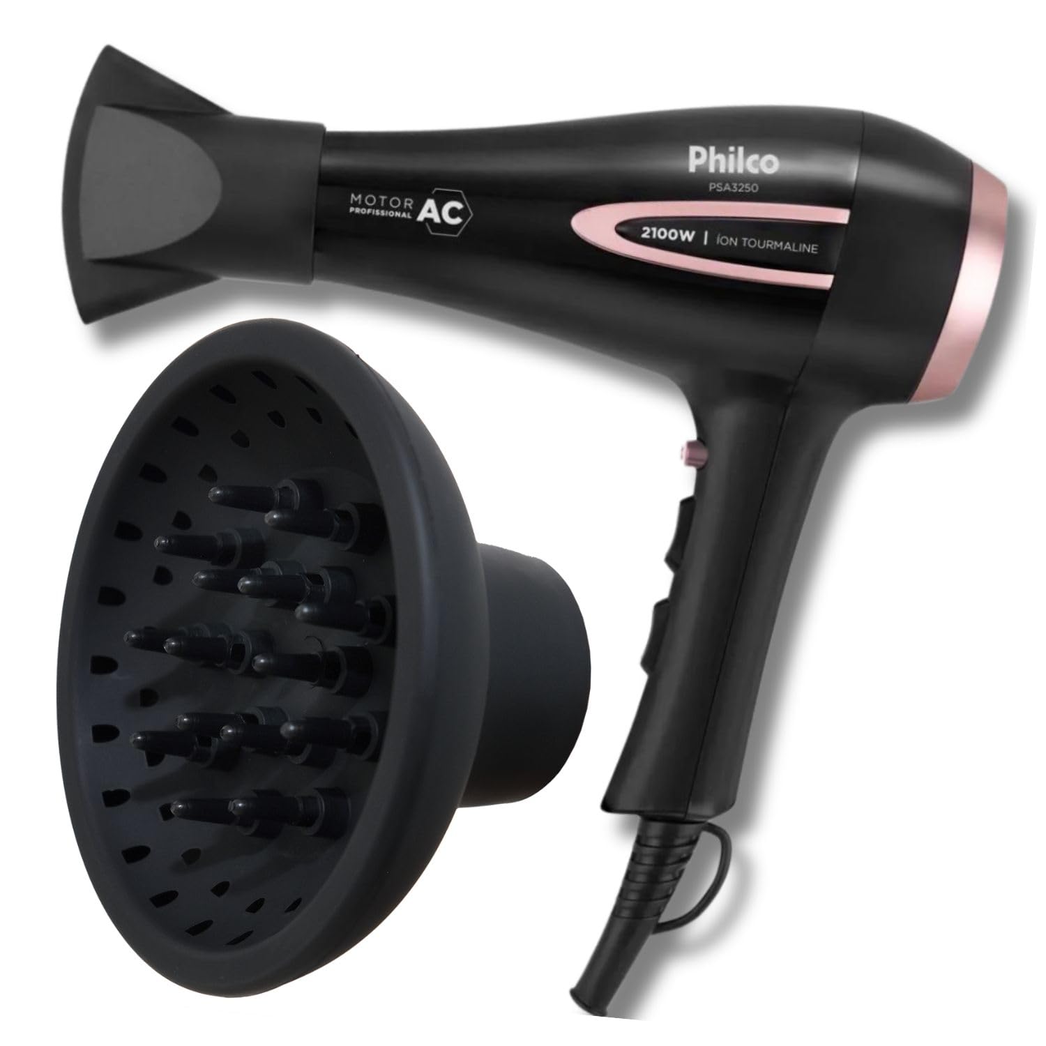 Secador de Cabelo Profissional PSA3250 2100W Íon Tourmaline com Difusor de Cachos - 220v