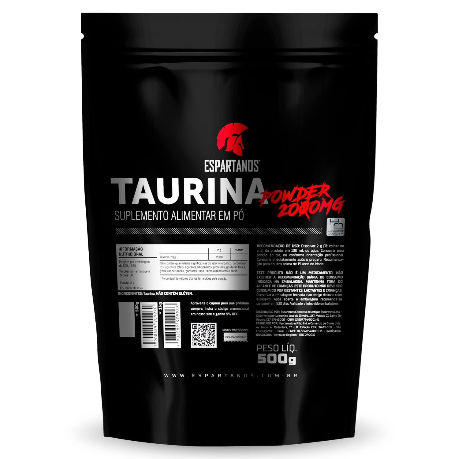 Taurina em Pó Pura Espartanoss 500 g