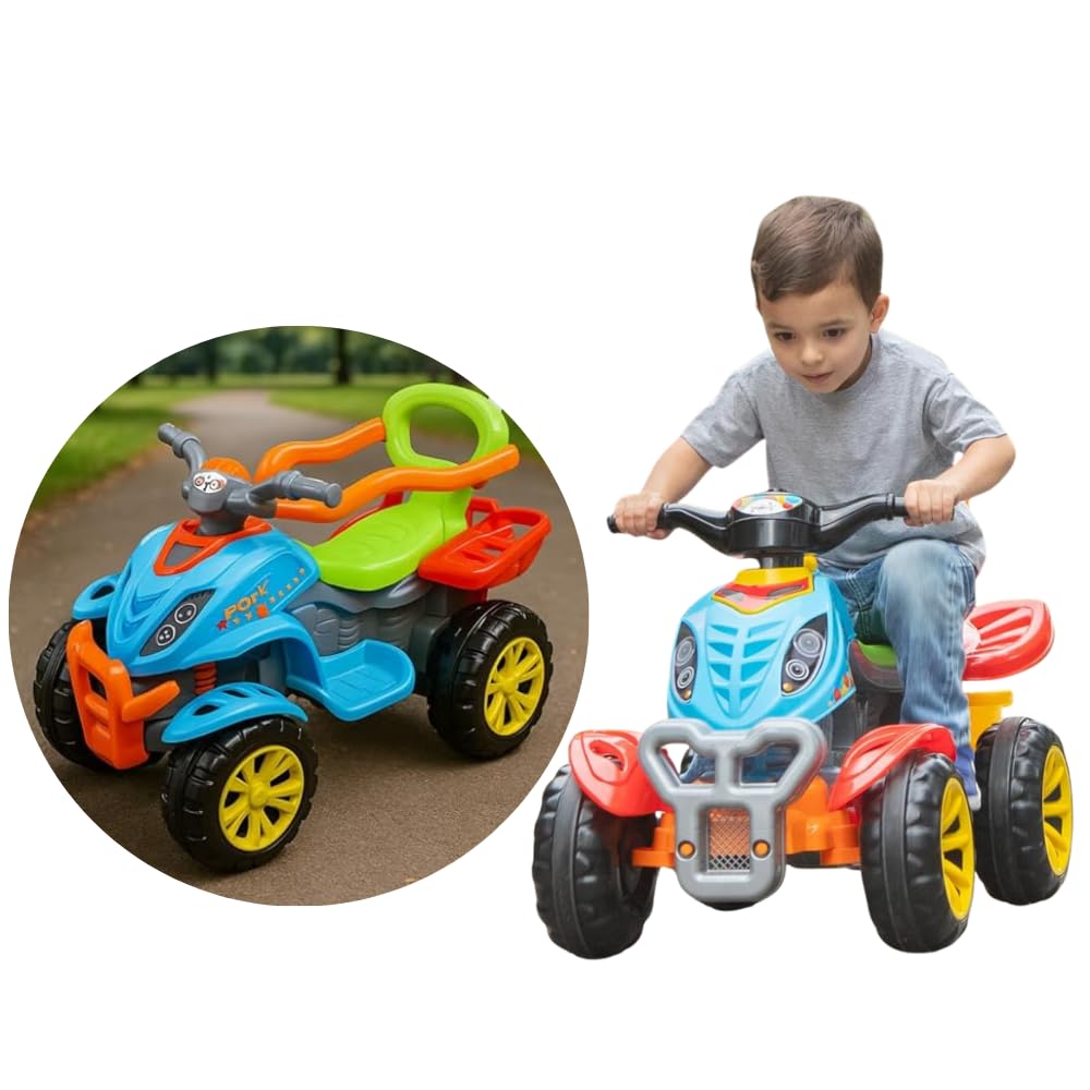 Quadriciclo Infantil 2 em 1, Carrinho de Passeio com Haste e Pedal