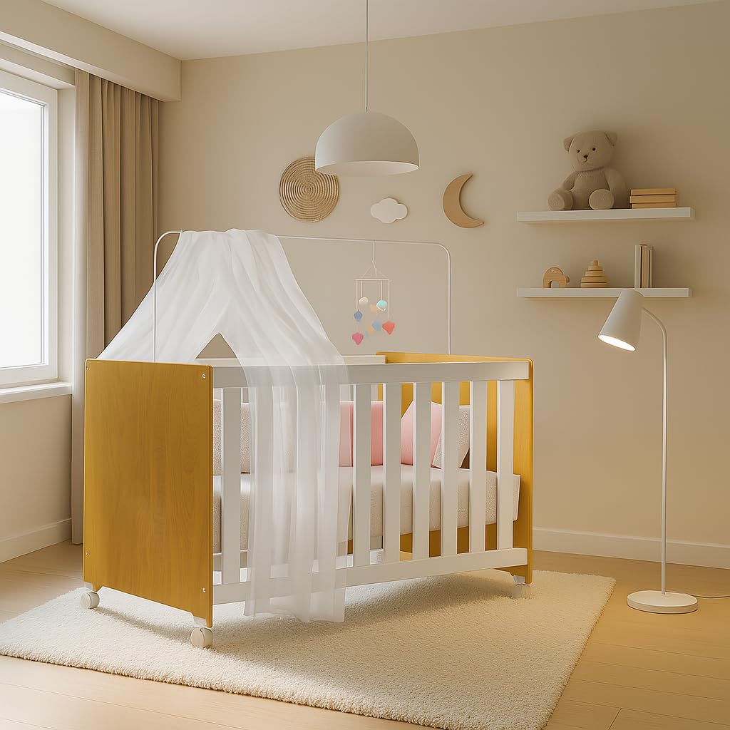 Berço Mali 3 em 1 Transformável em Mini Cama – Madeira Branco Amadeirado