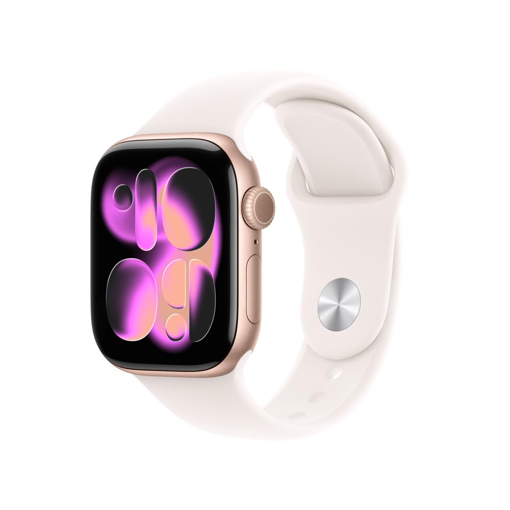 Apple Watch Series 11 GPS, Caixa em alumínio rosa-dourado de 42 mm com Bracelete desportiva rosa leve - M/G