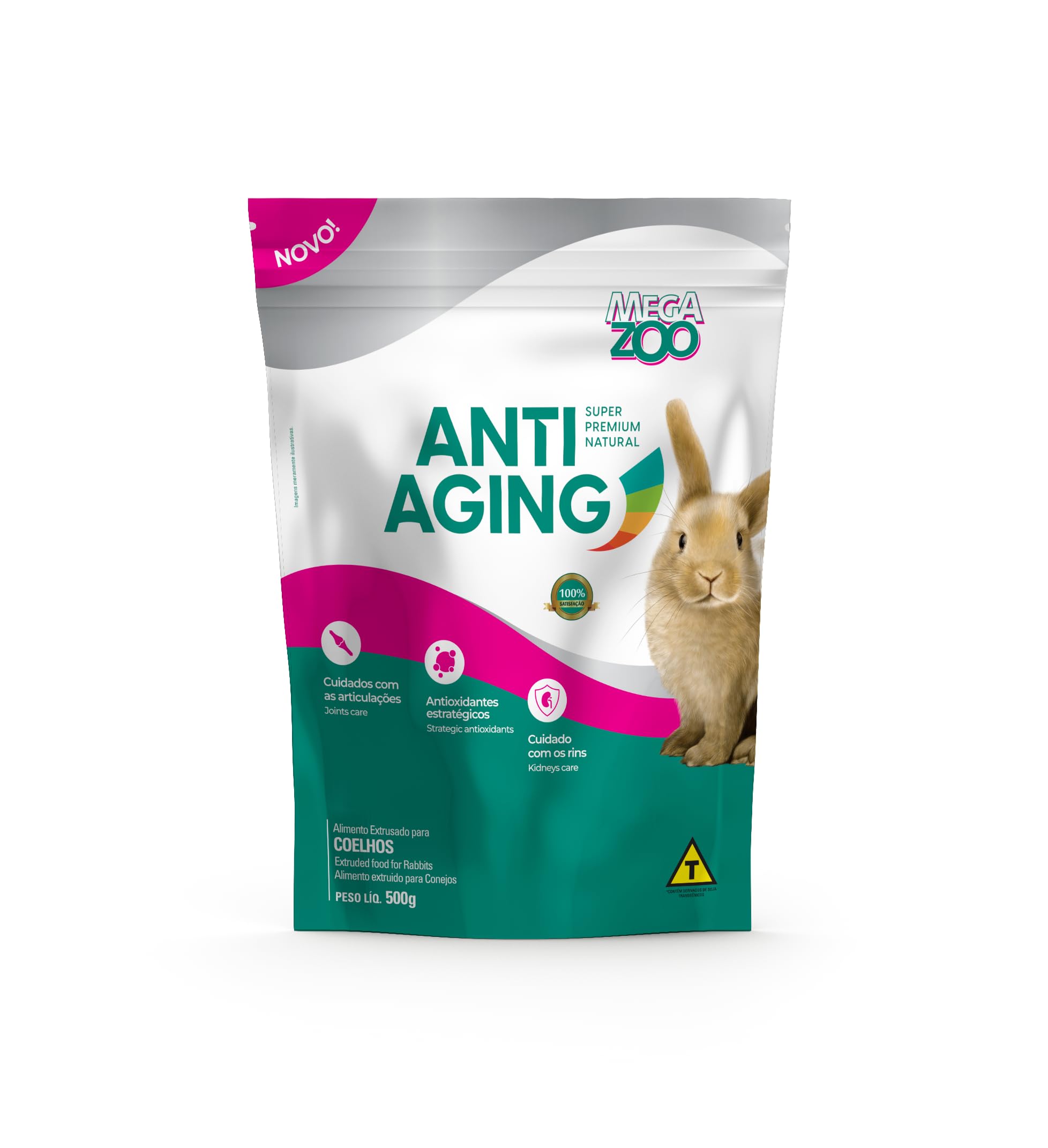Ração Super Premium Megazoo EXTRUSADA ANTI AGING COELHO 500G ALIMENTO COMPLETO