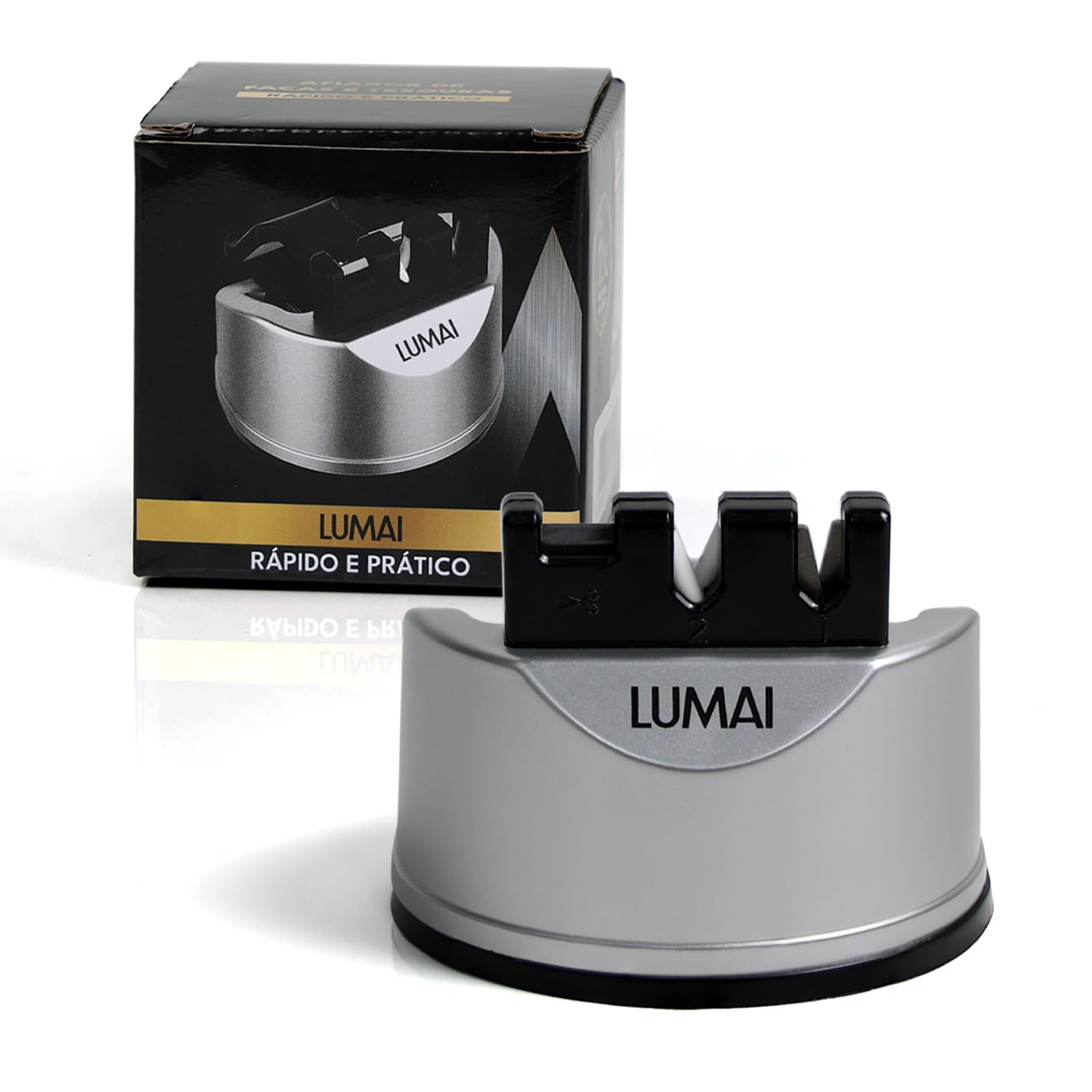 LUMAI Afiador de Facas Manual Phoenix, Ventosa Ultra Forte 3 em 1 Premium | Amolador Compacto Manual, Tungstênio e Cerâmica Premium, Afiar e Polir Lâminas e Tesouras com Segurança
