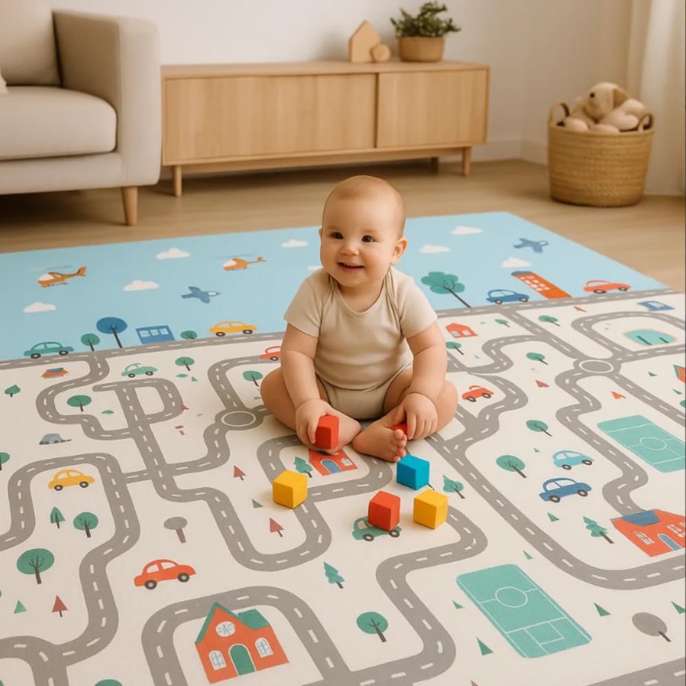 Tapete Tatame Infantil Dobrável 2x1,5m Emborrachado Dupla Face 6mm Antiderrapante Bebê Atividades Educativas Macio Impermeável Colorido Tapetinho Criança Reversível Leve com Bolsa (Selva Macaco Girafa)