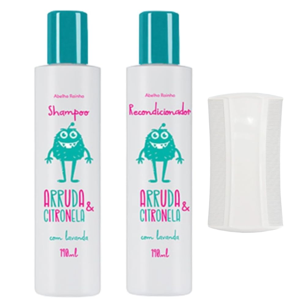 Kit Mata Piolho e Lêndeas com Shampoo 190ml, Recondicionador 190ml e Pente Fino Abelha Rainha