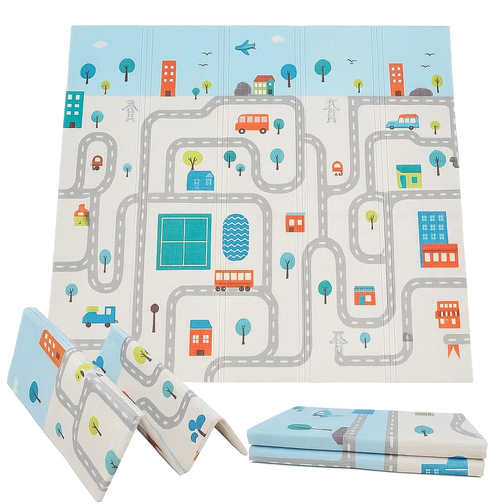 Tapete de Atividades Bebê, Tapete Infantil Dobrável, Antiderrapante, Térmico, Impermeável, Dupla Face, Espuma 8mm, 150x180cm, com Bolsa de Transporte