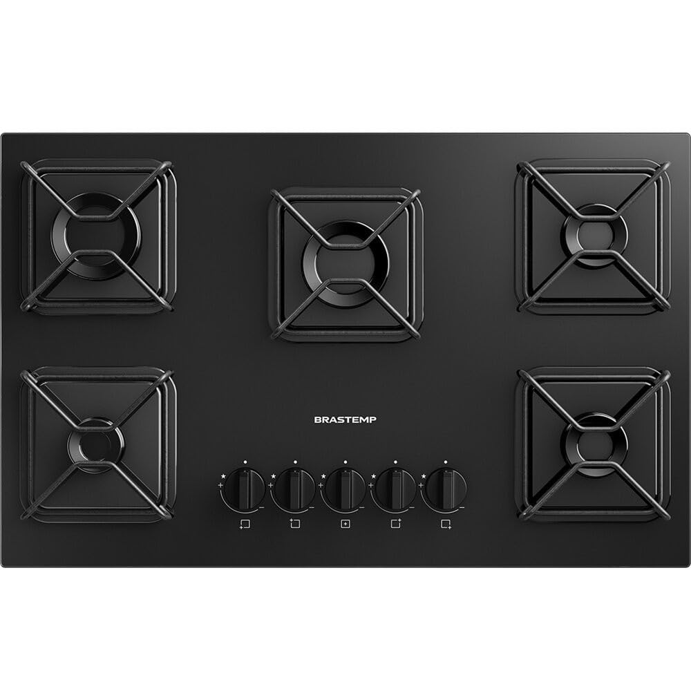 Cooktop 5 Bocas a Gás GLP Brastemp Mesa de Vidro Chama Simmer Preto Acendimento Automático BDD75BE