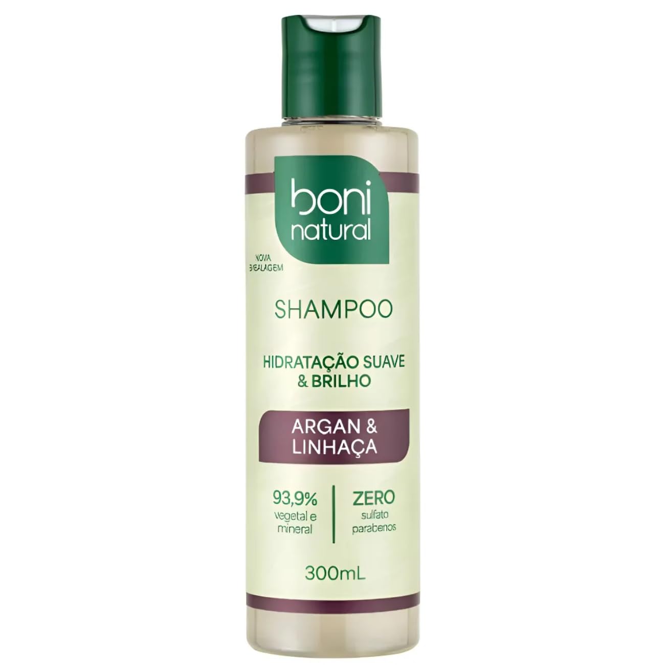 Shampoo Óleo de Argan com Linhaça Limpeza Suave e Reduz o Frizz 300ml - Boni Natural