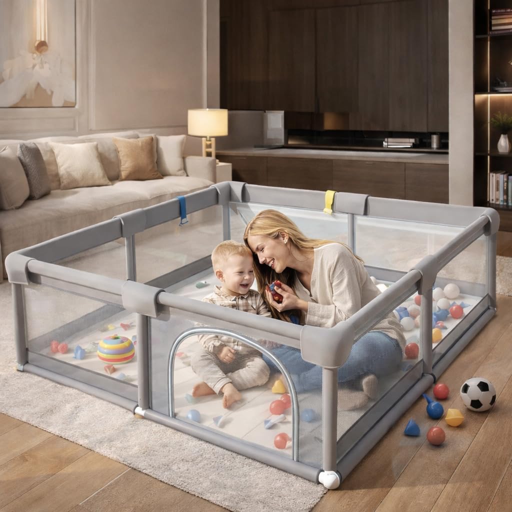 150×180×68cm Cercadinho para Bebe Para Bebês e Crianças Pequenas Chiqueirinho Bebe Para Internos & Externos Cercadinho de Segurança Resistente Para Bebês com Malha Macia e Respirável