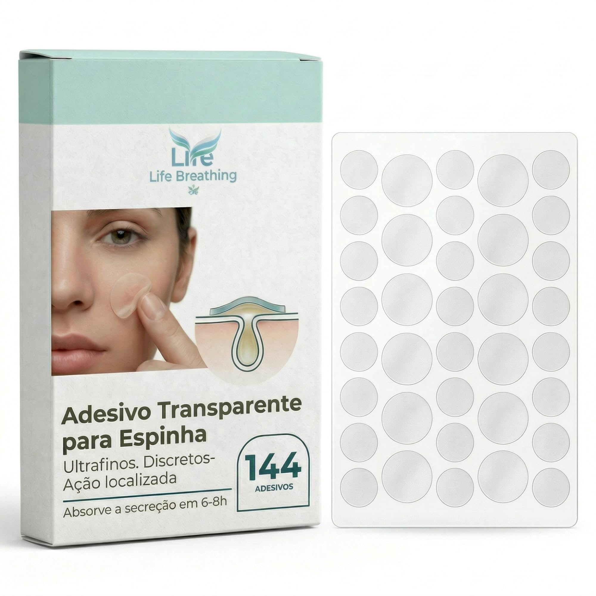 Life Breathing Adesivo Espinha Secativo Espinha Adesivo para Espinha Seca Espinha Com 144 Unidade Transparente Ajuda a Esconder e a Secar Sem Medicamentos