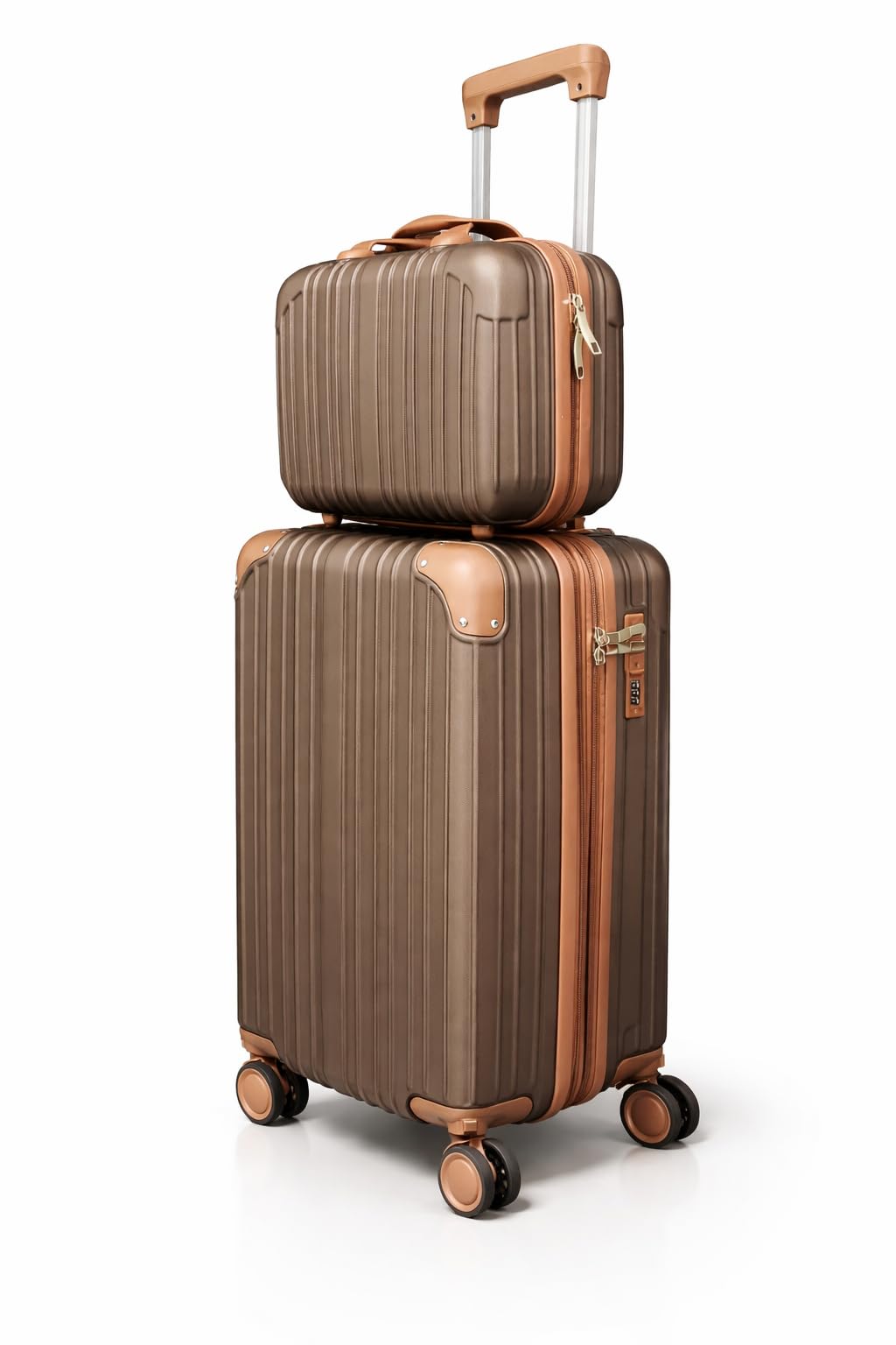 Kit Malas de Viagem Conjunto ABS Premium (Creme e Rosa)