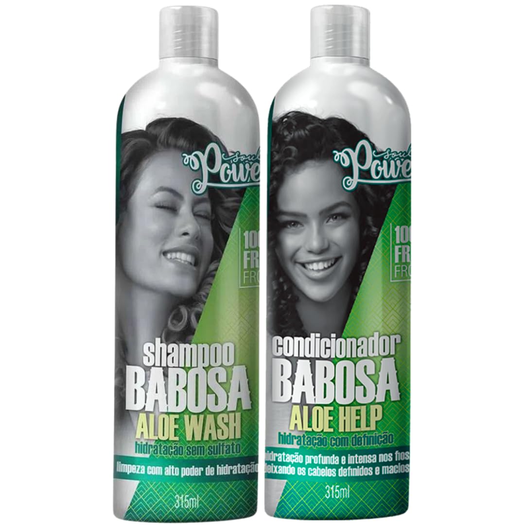Kit Babosa Soul Power Shampoo e Condicionador para Cabelos Cacheados, Crespos e Ondulados