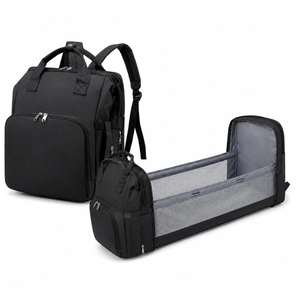Mochila Maternidade 3 em 1 com Berço Portátil, Impermeável, Compartimento Térmico, 14 Bolsos e Trocador