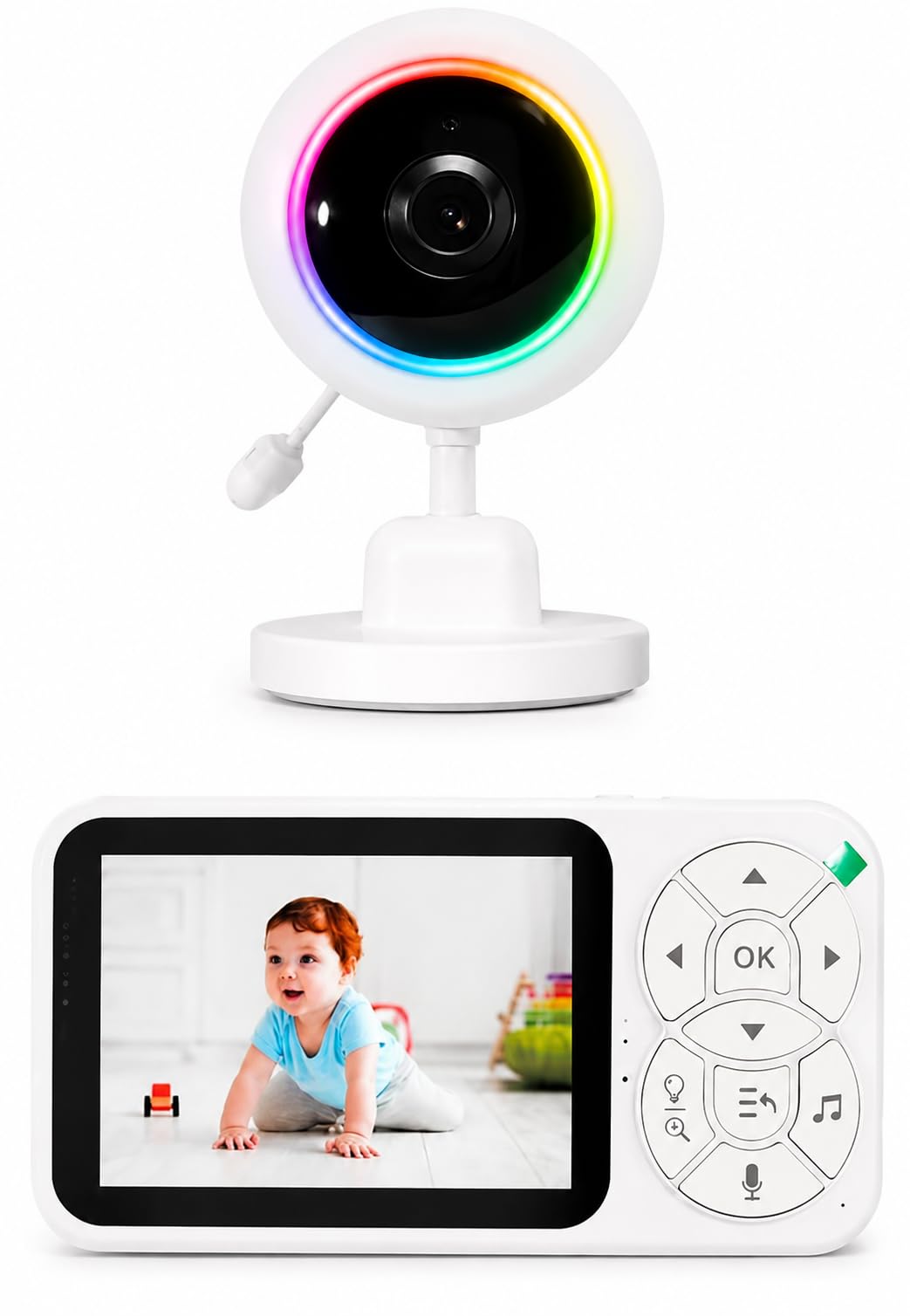 Babá Eletrônica com Tela 3.5 Polegadas Visão Noturna HD e Luz RGB