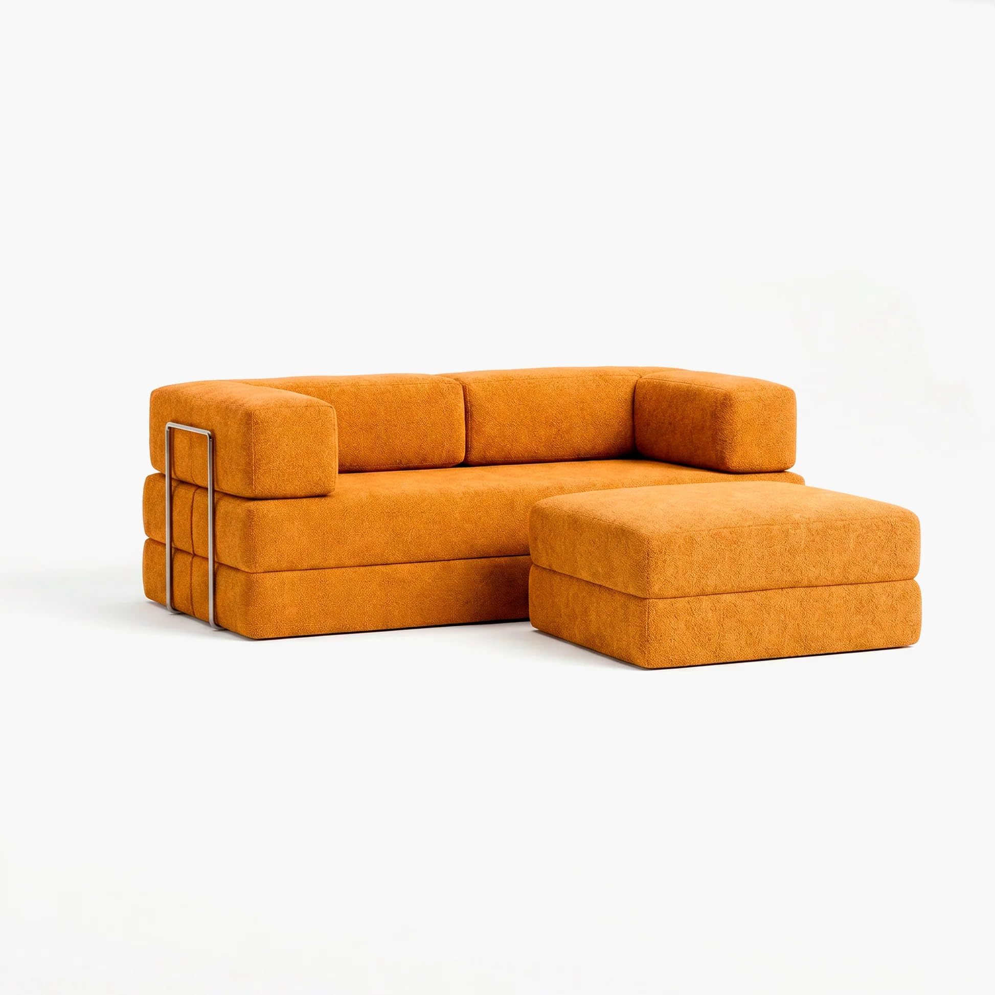 Sofá Cama Flowin com Apoio de Pé em Boucle Plus - Mostarda