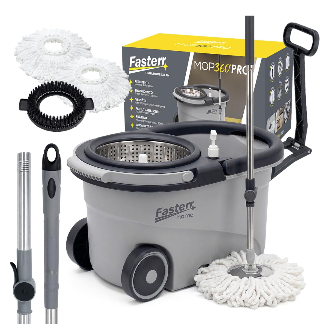 Mop Giratório 360º Fasterr FST104 Cesto em Inox 14L com Cabo Regulável